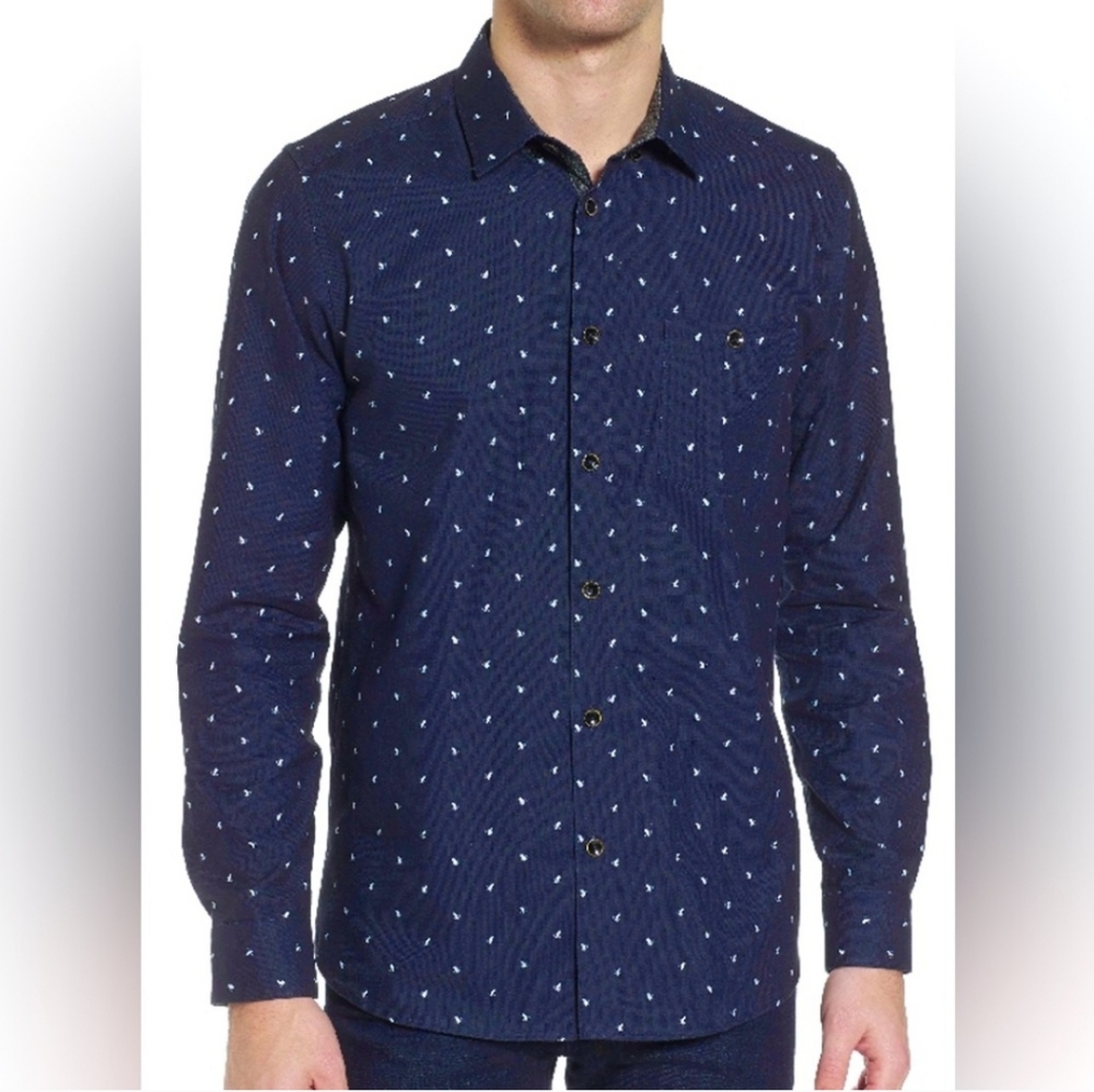 TED BAKER Navy Chimsky Printed Monkey Button Down Shirt